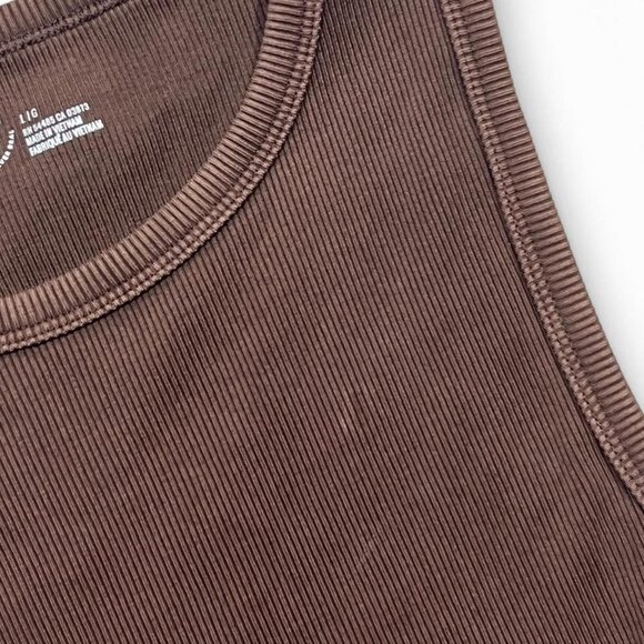 Aerie Chocolate Brown Ribbed Curved Hem Tank Top Cropped Size L - Picture 4 of 4